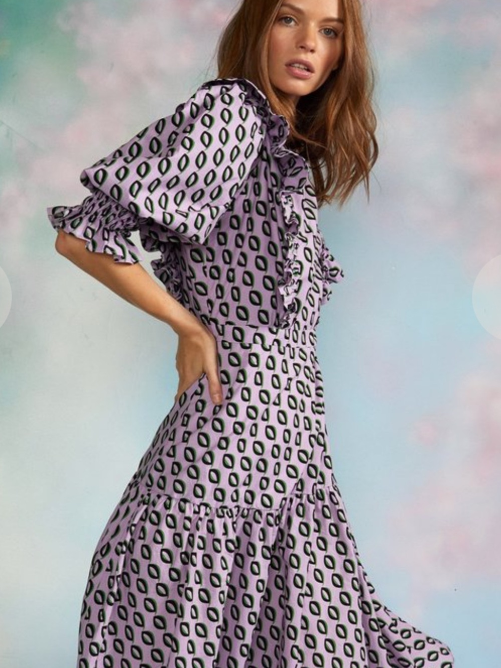Cynthia Rowley Campbell Geometric Midi Ruffle Dress Size 4 - Picture 14 of 15